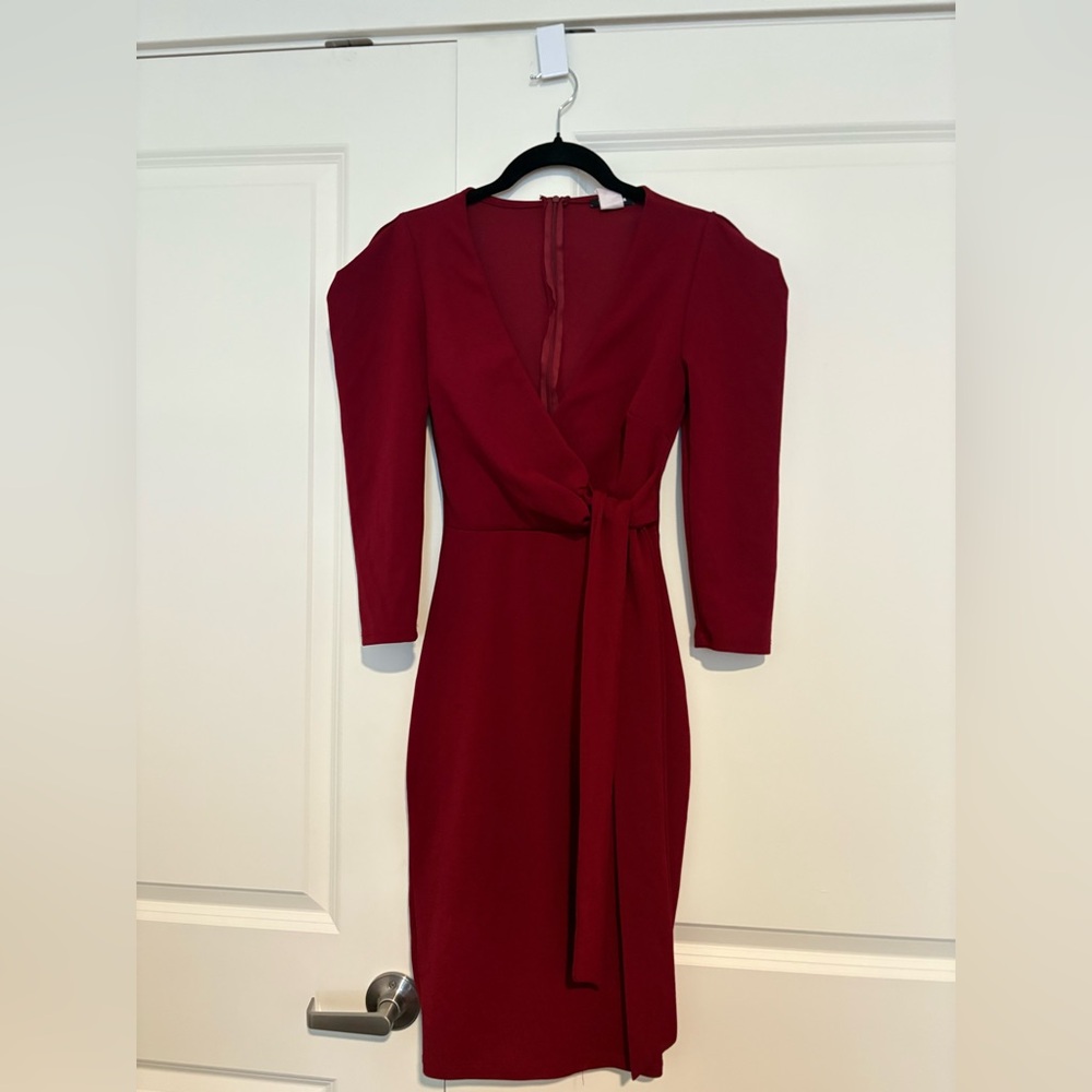Fashion Nova Burgundy Long Sleeve Dress